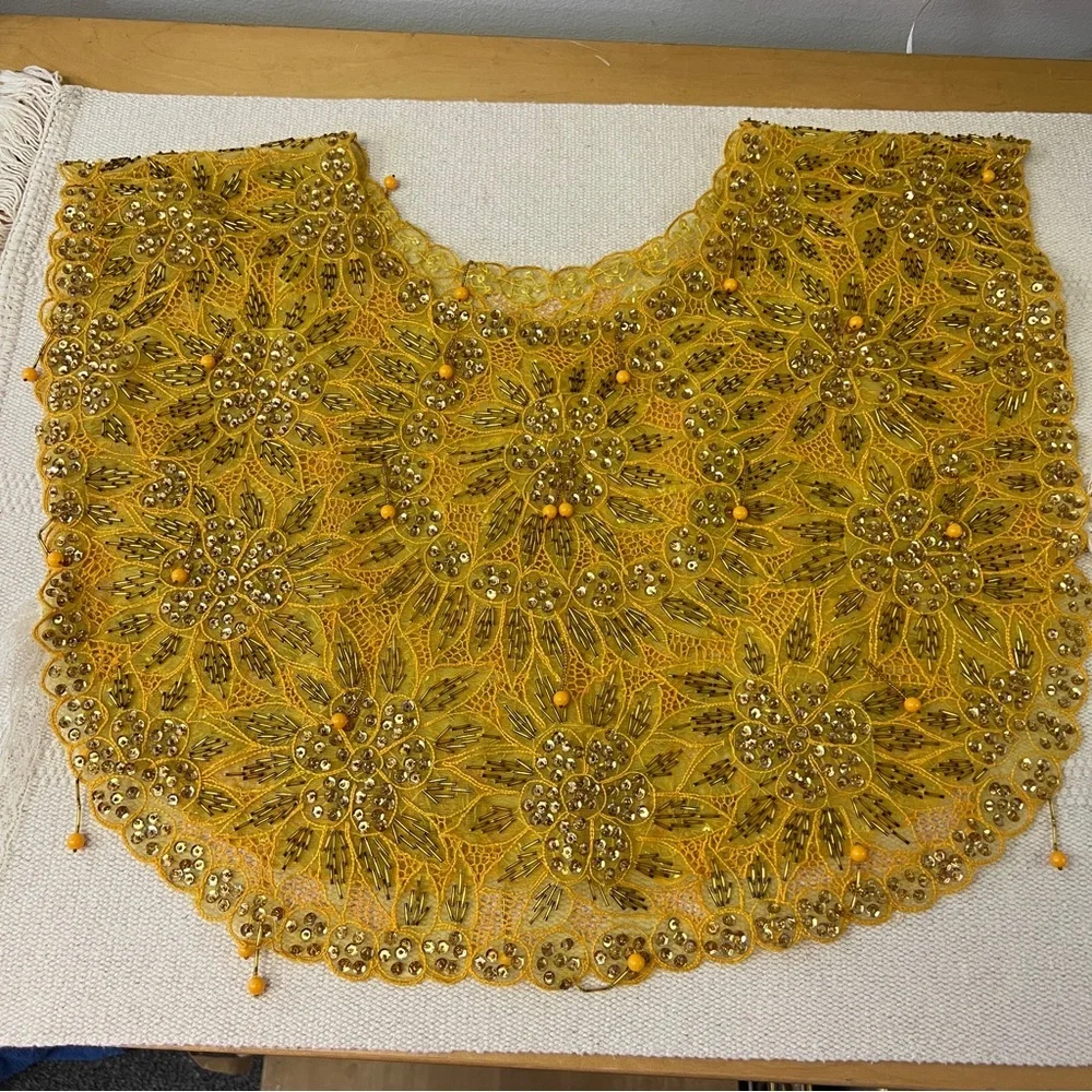 Vintage Funky Yellow Beaded Tie On Top Blouse - Picture 11 of 11